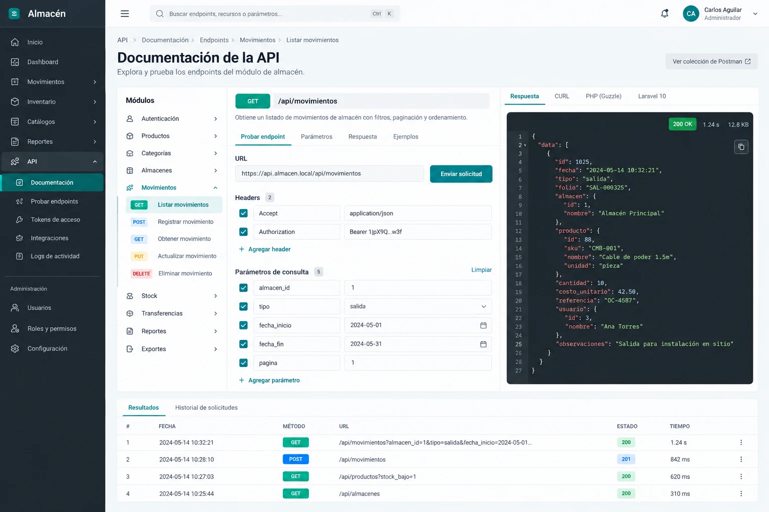 API Almacén Tecmah