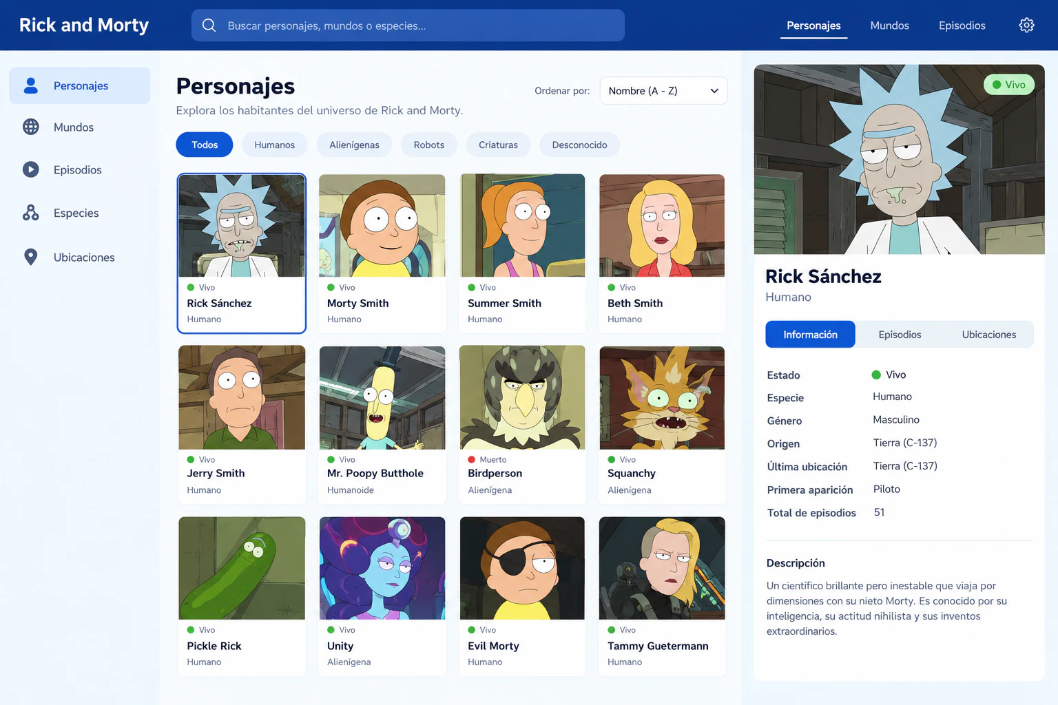 Aplicación Rick and Morty