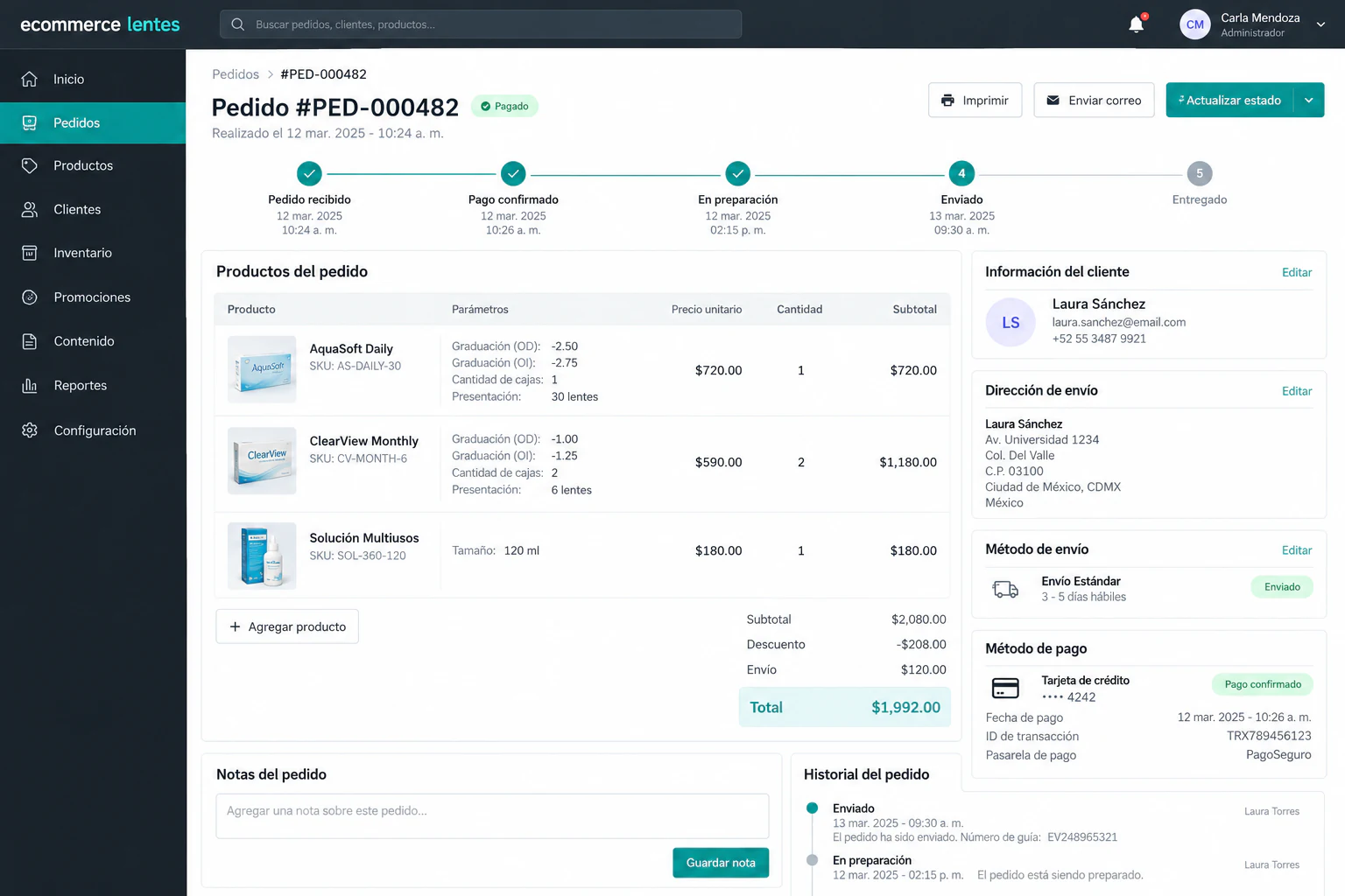 Sistema ecommerce lentes