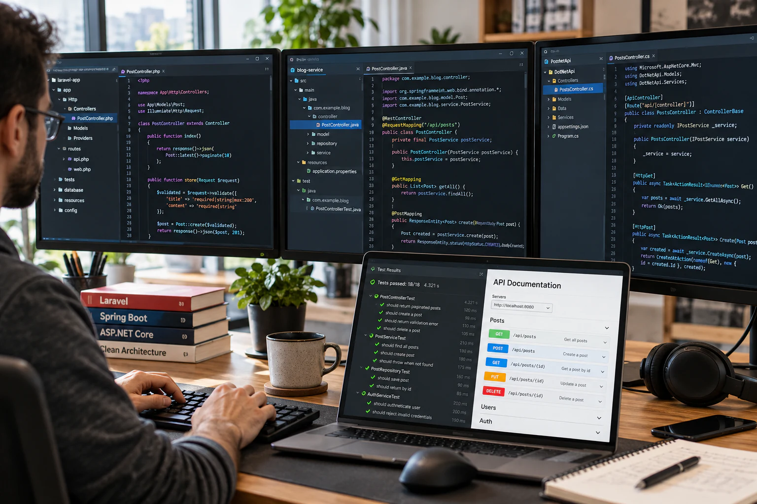 Backend con Laravel, Spring Boot y .NET